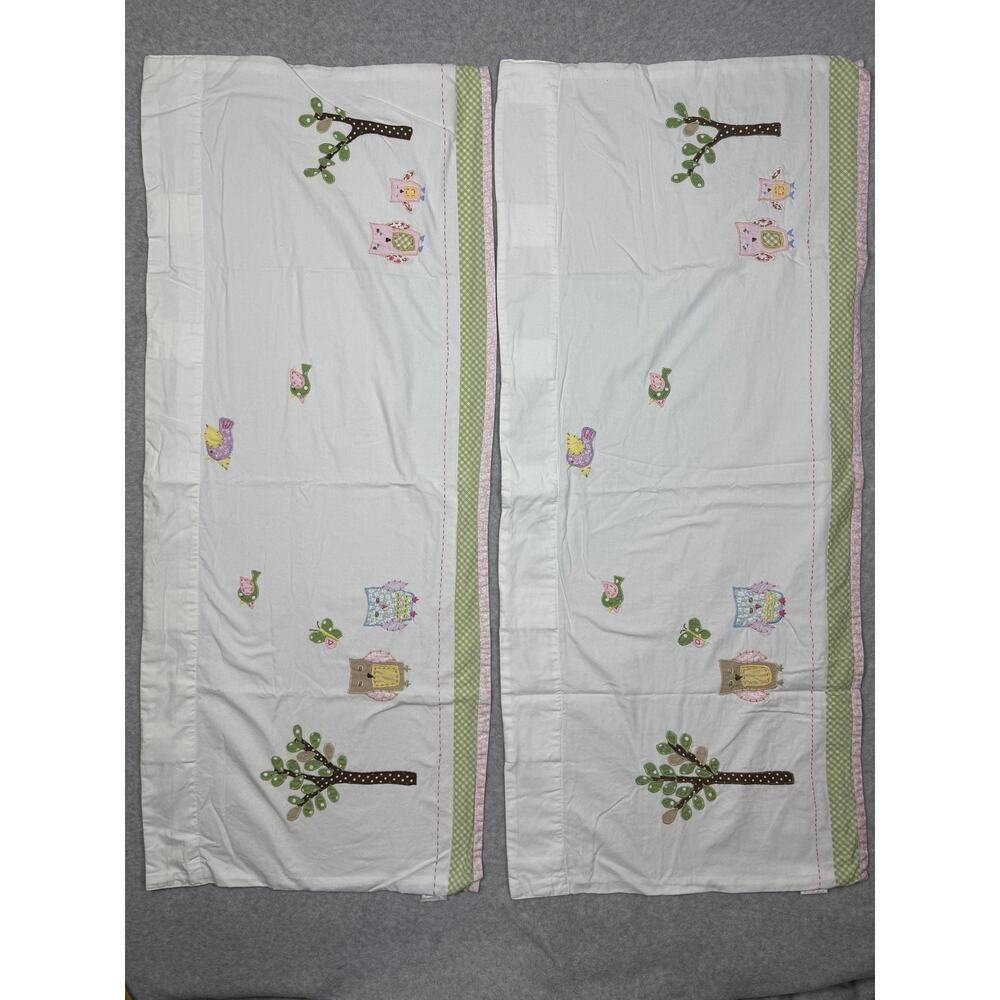 Pottery Barn Kids Hayley Bird Owl Print Set Of 2 Valance Curtains